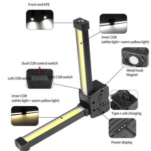magnetic work light rechargeable foldable with hang hook