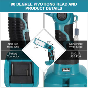 12w led work light with 5v 2.1a usb port 90 degree pivoting head