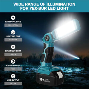 12w led work light with 5v 2.1a usb port 90 degree pivoting head